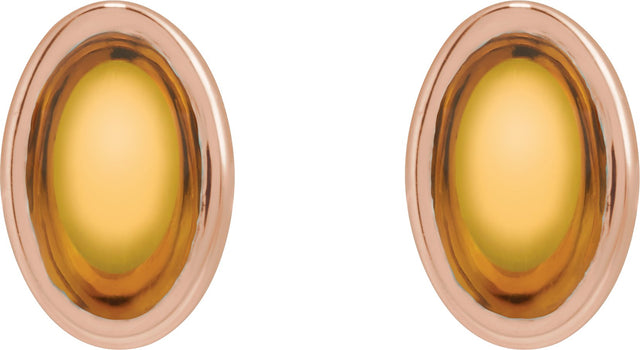 14K Gold Natural Citrine Oval Bezel-Set Cabochon Earrings - Rose Gold - view 2