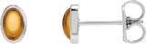14K Gold Natural Citrine Oval Bezel-Set Cabochon Earrings - White Gold