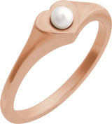14K Gold Cultured White Akoya Pearl Pearl Heart Ring - Rose Gold