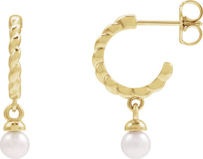 14K Gold Cultured White Freshwater Pearl Pearl Hoop Earrings – 4mm Stones - Yellow Gold