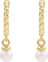 14K Gold Cultured White Freshwater Pearl Pearl Hoop Earrings – 4mm Stones - Yellow Gold - view 2