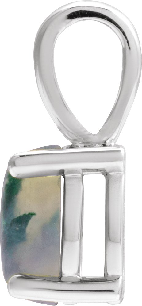 14K Gold Natural Moss Agate Oval 4-Prong Cabochon Pendant - White Gold - view 2