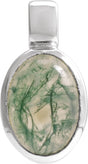 14K Gold Natural Moss Agate Oval Bezel-Set Cabochon Pendant - White Gold