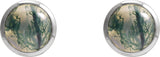 14K Gold Natural Moss Agate Round Bezel-Set Cabochon Earrings - White Gold - view 2