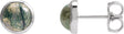 14K Gold Natural Moss Agate Round Bezel-Set Cabochon Earrings - White Gold