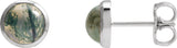 14K Gold Natural Moss Agate Round Bezel-Set Cabochon Earrings - White Gold