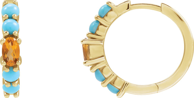 14K Gold Oval Natural Citrine Accented Hoop Earrings - Yellow Gold