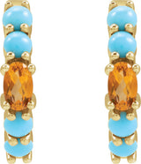 14K Gold Oval Natural Citrine Accented Hoop Earrings - Yellow Gold - view 2