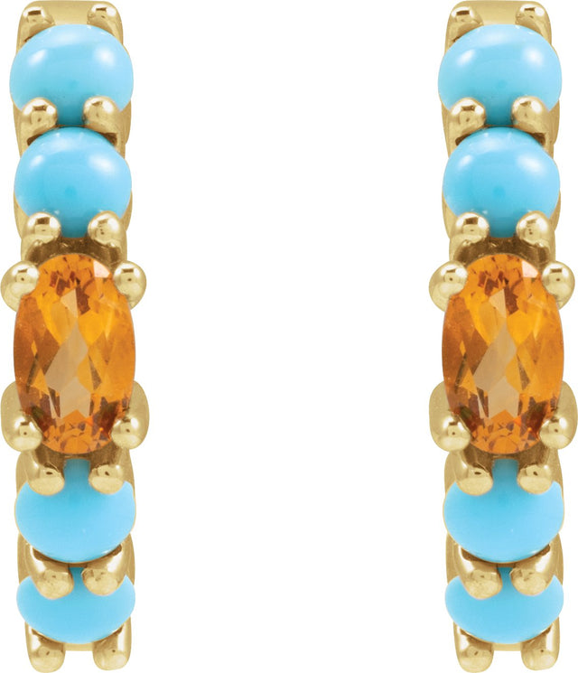 14K Gold Oval Natural Citrine Accented Hoop Earrings - Yellow Gold - view 2