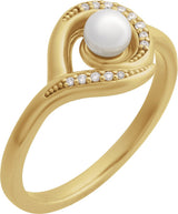 14K Gold Cultured Akoya Pearl & Natural Diamond Accented Pearl Ring - Yellow Gold