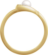 14K Gold Cultured Akoya Pearl & Natural Diamond Accented Pearl Ring - Yellow Gold - view 2