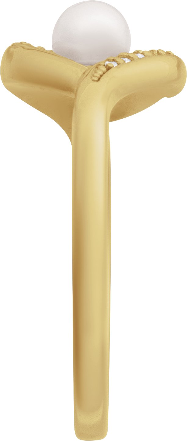 14K Gold Cultured Akoya Pearl & Natural Diamond Accented Pearl Ring - Yellow Gold - view 3