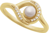 14K Gold Cultured Akoya Pearl & Natural Diamond Accented Pearl Ring - Yellow Gold - view 4
