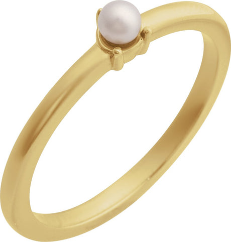 14K Gold Cultured White Seed Pearl Stackable Pearl Ring - Yellow Gold