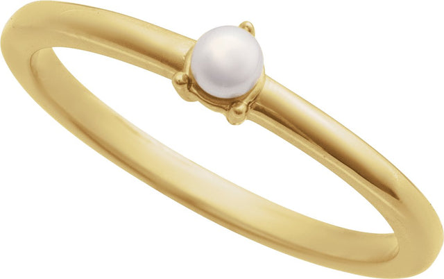 14K Gold Cultured White Seed Pearl Stackable Pearl Ring - Yellow Gold - view 4