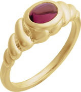 14K Gold Oval Natural Rhodolite Garnet Bezel-Set Puffed Cabochon Ring - Yellow Gold