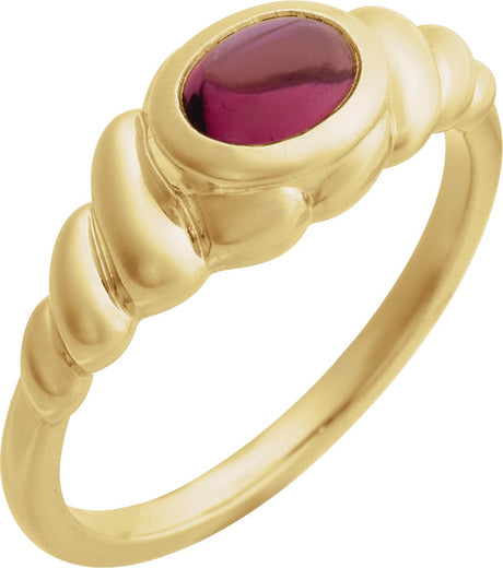 14K Gold Oval Natural Rhodolite Garnet Bezel-Set Puffed Cabochon Ring - Yellow Gold