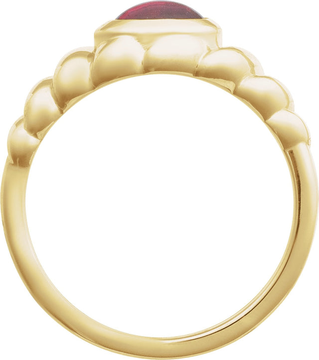 14K Gold Oval Natural Rhodolite Garnet Bezel-Set Puffed Cabochon Ring - Yellow Gold - view 2