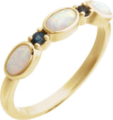 14K Gold Oval Lab-Grown White Opal & Natural London Blue Topaz Accented Ring - Yellow Gold