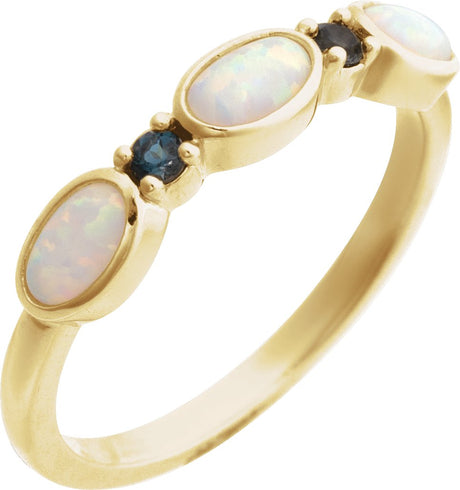 14K Gold Oval Lab-Grown White Opal & Natural London Blue Topaz Accented Ring - Yellow Gold
