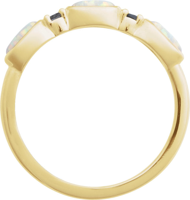 14K Gold Oval Lab-Grown White Opal & Natural London Blue Topaz Accented Ring - Yellow Gold - view 2