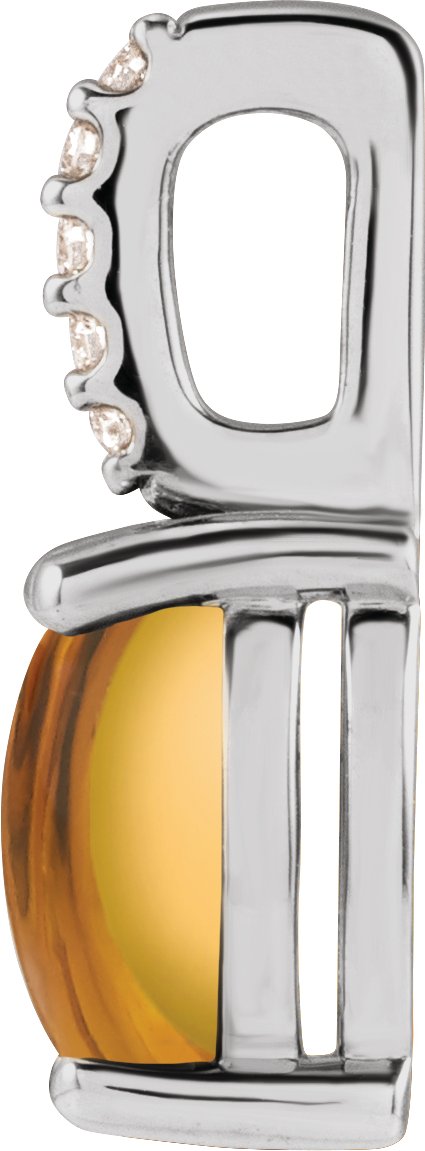14K Gold Oval Natural Citrine & Natural Diamond Accented Cabochon Necklace or Pendant - White Gold - view 2