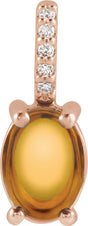 14K Gold Oval Natural Citrine & Natural Diamond Accented Cabochon Necklace or Pendant - Rose Gold