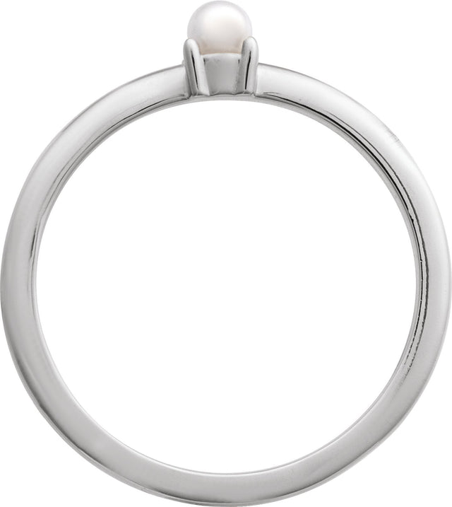 Platinum Cultured White Seed Pearl Stackable Pearl Ring - view 2