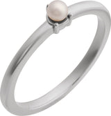 Platinum Cultured White Seed Pearl Stackable Pearl Ring
