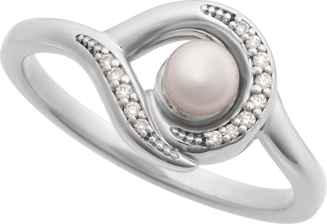 14K Gold Cultured Akoya Pearl & Natural Diamond Accented Pearl Ring - White Gold - view 4