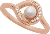 14K Gold Cultured Akoya Pearl & Natural Diamond Accented Pearl Ring - Rose Gold - view 4