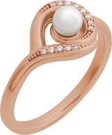 14K Gold Cultured Akoya Pearl & Natural Diamond Accented Pearl Ring - Rose Gold