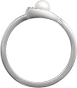 14K Gold Cultured Akoya Pearl & Natural Diamond Accented Pearl Ring - White Gold - view 2