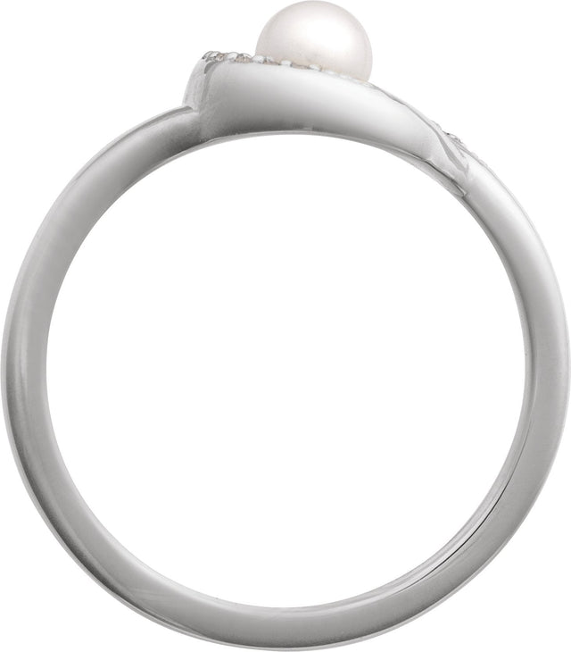 14K Gold Cultured Akoya Pearl & Natural Diamond Accented Pearl Ring - White Gold - view 2