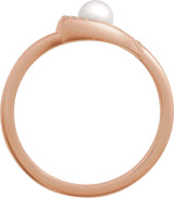 14K Gold Cultured Akoya Pearl & Natural Diamond Accented Pearl Ring - Rose Gold - view 2