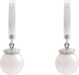 14K Gold Cultured White Akoya Pearl & Natural Diamond Accented Pearl Hoop Earrings – 0.07 CTW - White Gold - view 2
