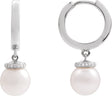 Platinum Cultured White Akoya Pearl & Natural Diamond Accented Pearl Hoop Earrings – 0.07 CTW