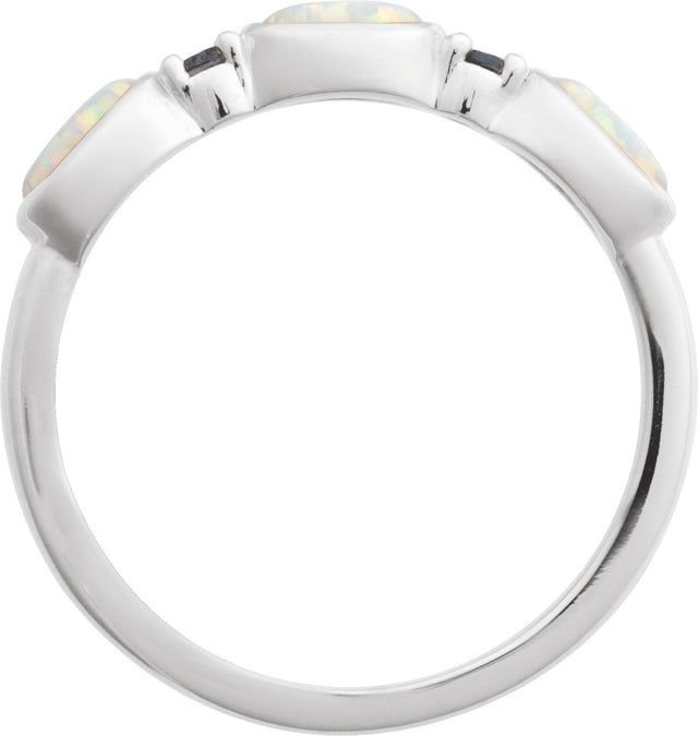 14K Gold Oval Lab-Grown White Opal & Natural London Blue Topaz Accented Ring - White Gold - view 2