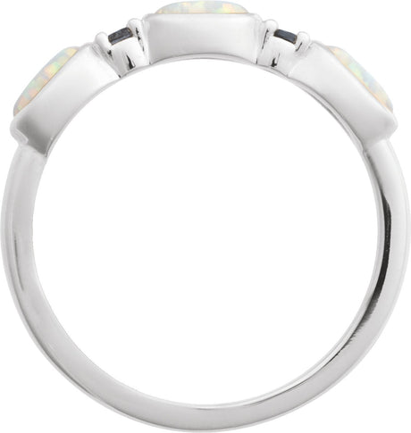 Platinum Oval Lab-Grown White Opal & Natural London Blue Topaz Accented Ring - view 2