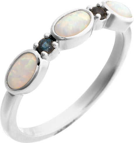 14K Gold Oval Lab-Grown White Opal & Natural London Blue Topaz Accented Ring - White Gold