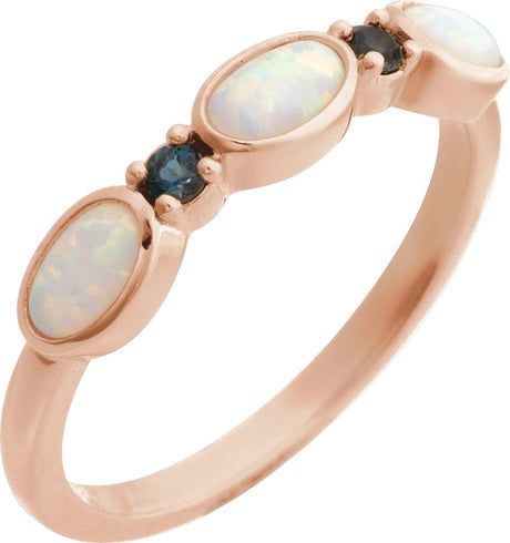 14K Gold Oval Lab-Grown White Opal & Natural London Blue Topaz Accented Ring - Rose Gold