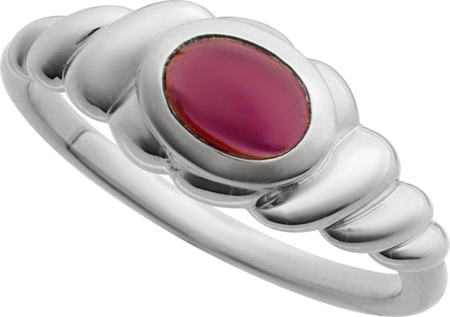 14K Gold Oval Natural Rhodolite Garnet Bezel-Set Puffed Cabochon Ring - White Gold - view 4