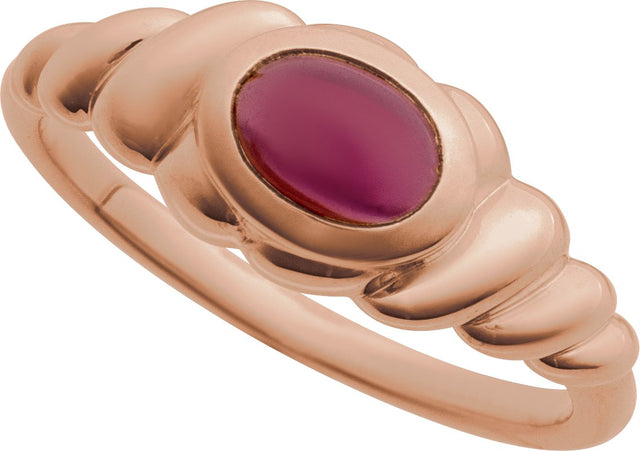 14K Gold Oval Natural Rhodolite Garnet Bezel-Set Puffed Cabochon Ring - Rose Gold - view 4