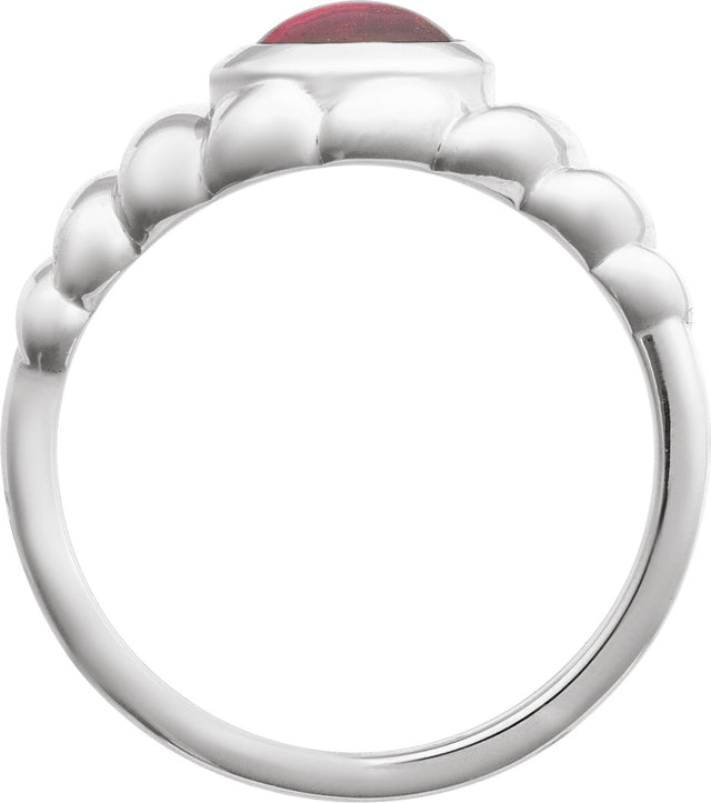 14K Gold Oval Natural Rhodolite Garnet Bezel-Set Puffed Cabochon Ring - White Gold - view 2