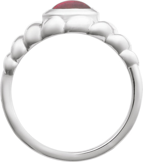Platinum Oval Natural Rhodolite Garnet Bezel-Set Puffed Cabochon Ring - view 2