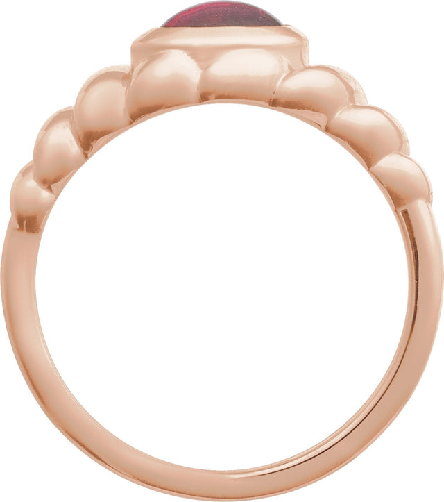 14K Gold Oval Natural Rhodolite Garnet Bezel-Set Puffed Cabochon Ring - Rose Gold - view 2