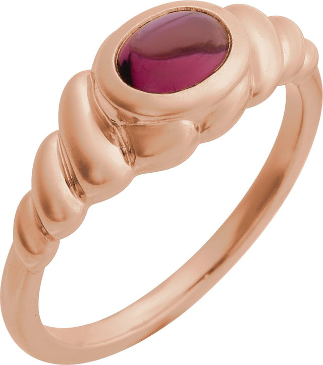 14K Gold Oval Natural Rhodolite Garnet Bezel-Set Puffed Cabochon Ring - Rose Gold