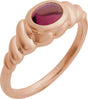14K Gold Oval Natural Rhodolite Garnet Bezel-Set Puffed Cabochon Ring - Rose Gold