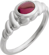 Platinum Oval Natural Rhodolite Garnet Bezel-Set Puffed Cabochon Ring