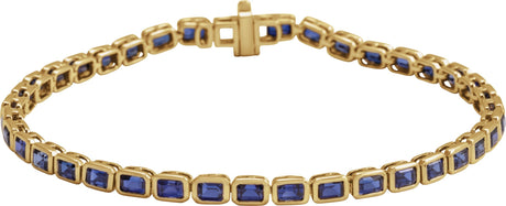 14K Gold Emerald Lab-Grown Blue Sapphire Bezel-Set Line Bracelet - Yellow Gold